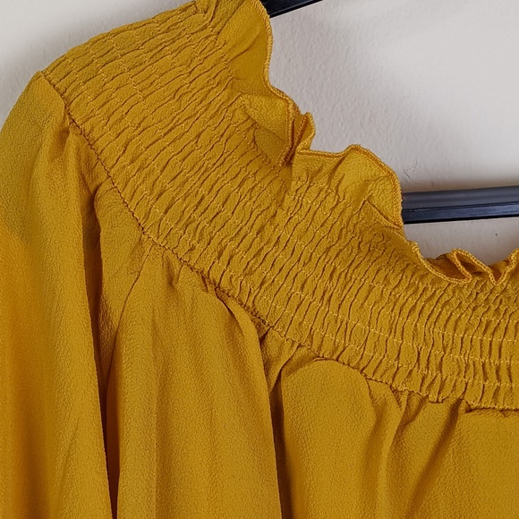 L Boho Off-the-Shoulder Top in Trendy Mustard - Picture 2 of 5